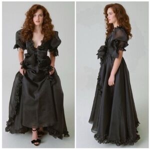 NWT Selkie Marie Caviar Ruffle Gown Black